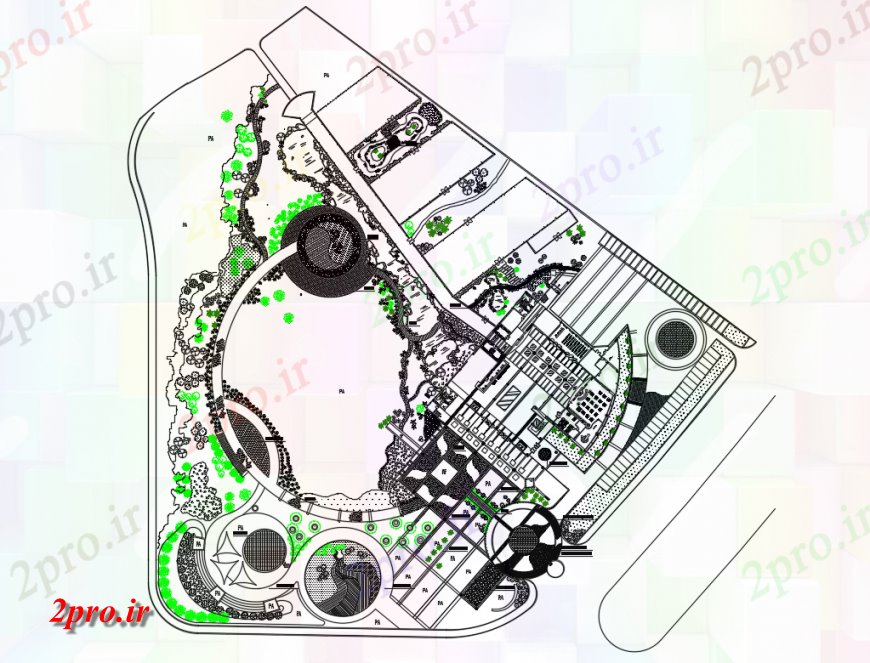 دانلود نقشه باغ ماجراجویی کوچک پارک محوطه سازی ساختار طراحی جزئیات 50 در 77 متر (کد124431)