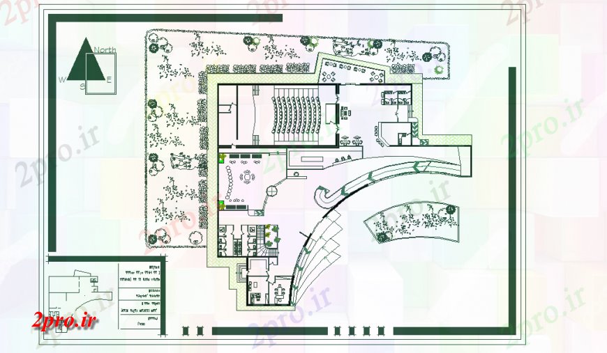 دانلود نقشه تئاتر چند منظوره - سینما - سالن کنفرانس - سالن همایشباشگاه خانه طرحی دراز کردن طراحی 46 در 53 متر (کد124458)