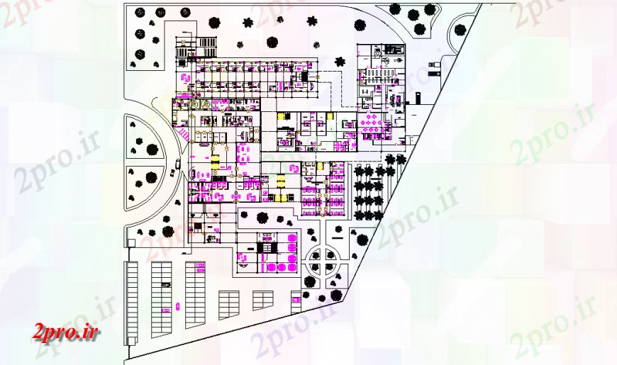 دانلود نقشه بیمارستان - درمانگاه - کلینیک بیمارستان مختلف نوع طرحی دراز کردن جزئیات 114 در 126 متر (کد124528)