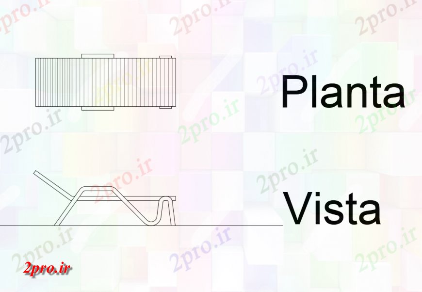 دانلود نقشه بلوک مبلمان وسایل ورزشی و راحتی نیمکت چوبی بالا و نمای جانبی  نما طراحی جزئیات  (کد124552)