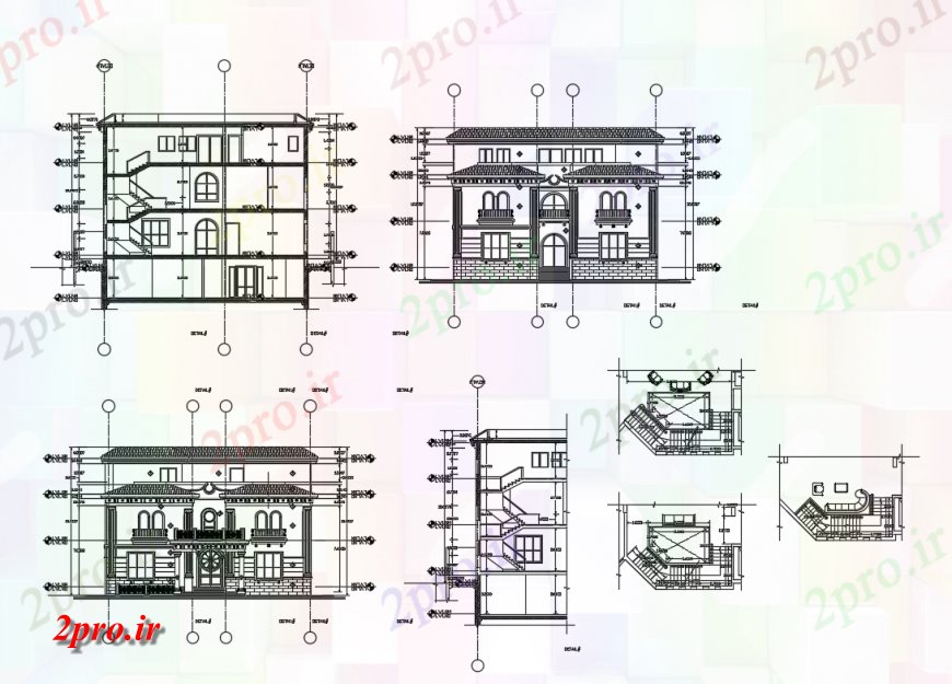 دانلود نقشه مسکونی ، ویلایی ، آپارتمان دو سطح ویلا تمام نما طرفه و بخش و خودکار جزئیات 16 در 44 متر (کد124565)