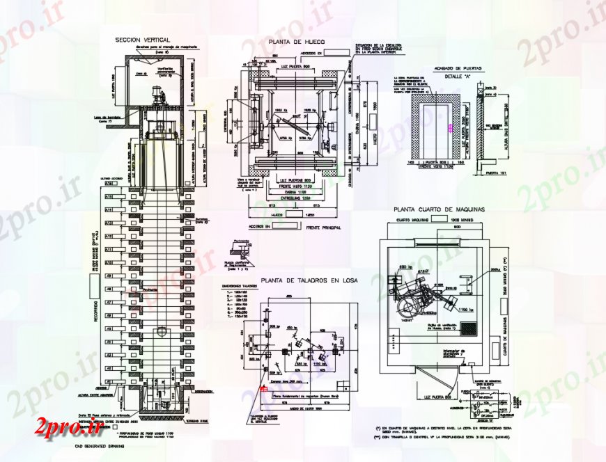 دانلود نقشه  جزئیات آسانسور و    بخش نصب و راه اندازی و  با  اتاق ماشین طراحی   (کد124586)