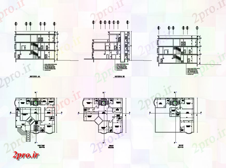 دانلود نقشه مسکونی ، ویلایی ، آپارتمان سه دان بخش ویلا و طرحی طبقه 16 در 18 متر (کد124588)