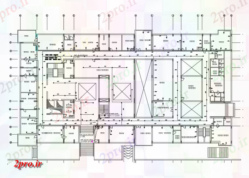 دانلود نقشه ساختمان اداری - تجاری - صنعتی اولین جزئیات طرحی طبقه فریم از دفتر شرکت ساخت و ساز 33 در 61 متر (کد124619)