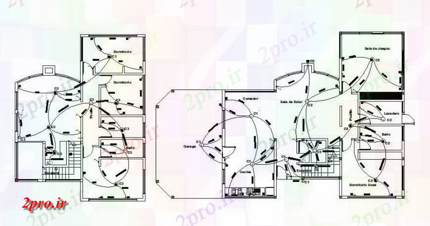 دانلود نقشه برق مسکونی برق جزئیات طراحی از  طبقه مسکونی طراحی جزئیات  (کد124622)