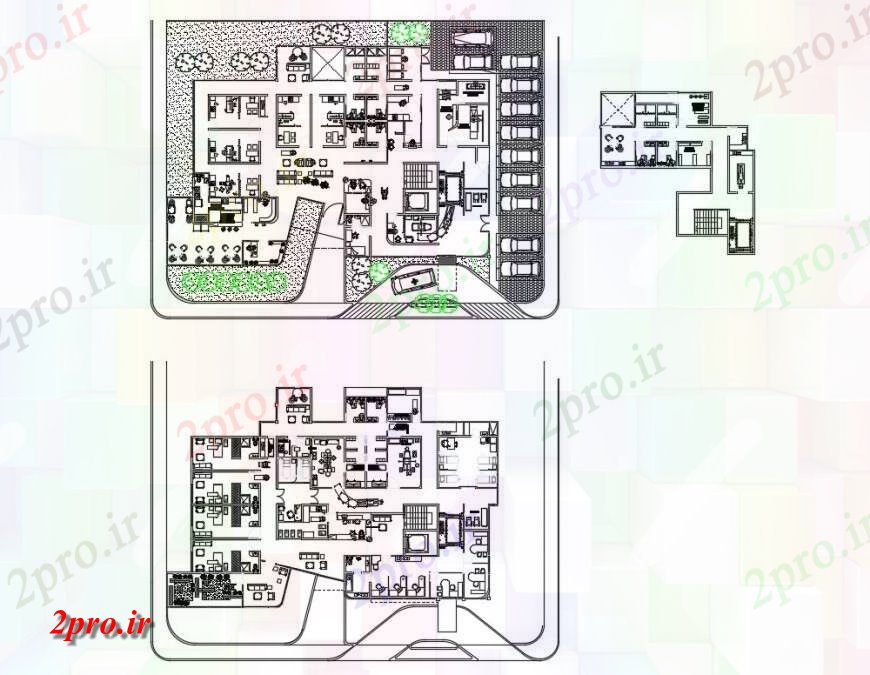 دانلود نقشه بیمارستان - درمانگاه - کلینیک زمین و اولین جزئیات طرحی طبقه از چند تخصص بیمارستان 23 در 33 متر (کد124630)