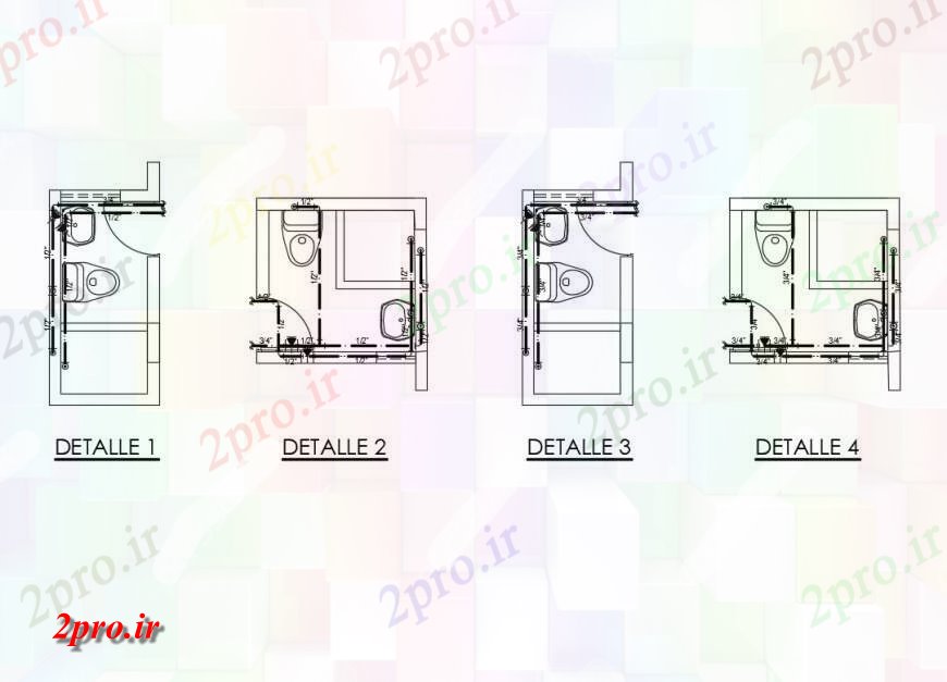 دانلود نقشه بلوک های بهداشتی جزئیات توالت بهداشتی بلوک 6 در 15 متر (کد124678)