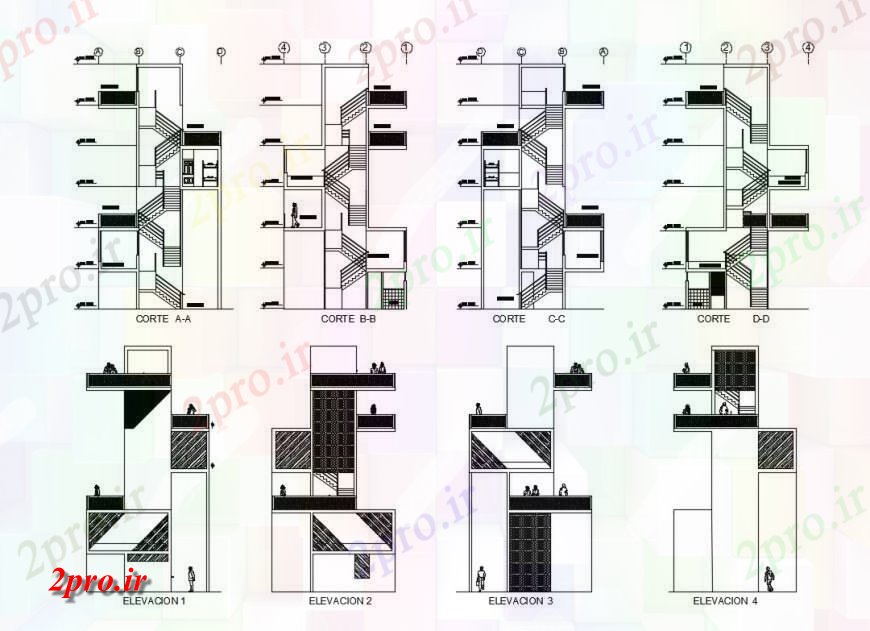 دانلود نقشه مسکونی  ، ویلایی ، آپارتمان  نما و جزئیات مقطعی آپارتمان    طرحی  (کد124690)