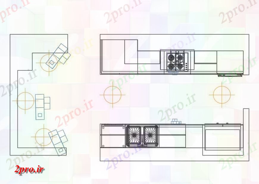 دانلود نقشه طراحی مبلمان آشپزخانه آشپزخانه تجهیزات جزئیات  چیدمان نما  (کد124693)