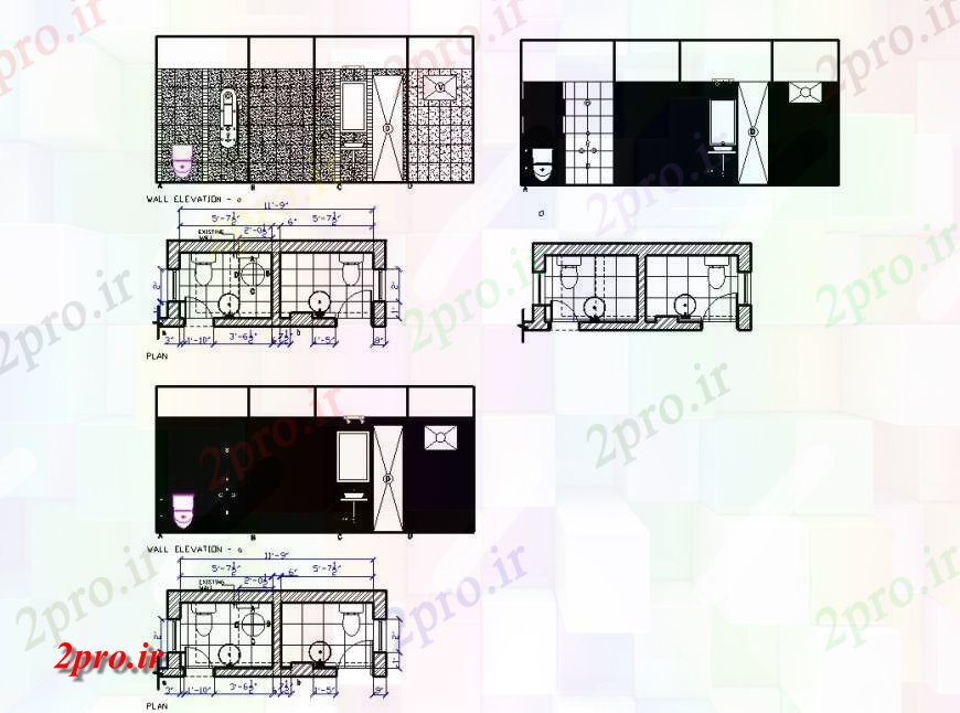 دانلود نقشه حمام مستر بهداشتی نما دیوار، بخش، برنامه ریزی و نصب و راه اندازی جزئیات (کد124719)