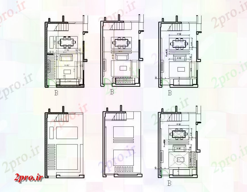 دانلود نقشه مسکونی ، ویلایی ، آپارتمان طرحی خانه برش یک خانواده با مبلمان طراحی جزئیات 5 در 8 متر (کد124723)