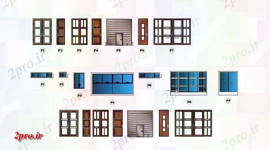 دانلود نقشه جزئیات طراحی در و پنجره  درها و پنجره ها چندین بلوک نما جزئیات ساختمان اداری (کد124728)