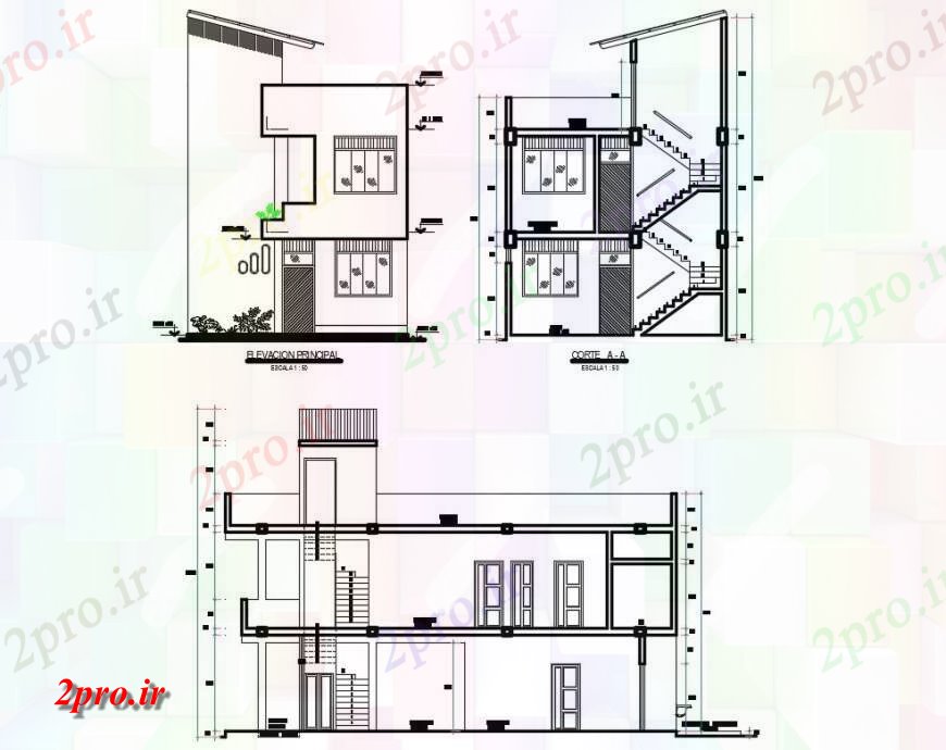 دانلود نقشه مسکونی  ، ویلایی ، آپارتمان  نما و جزئیات مقطعی از  طرحی خانه اتوکد (کد124736)