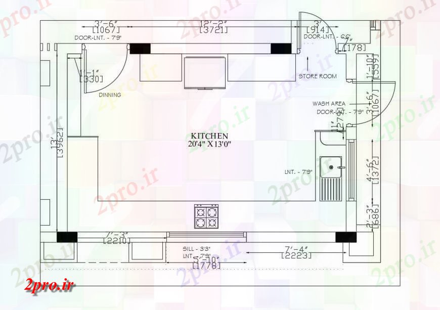 دانلود نقشه جزئیات طراحی ساخت آشپزخانه طراحی از یک آشپزخانه  دو بعدی   (کد124773)