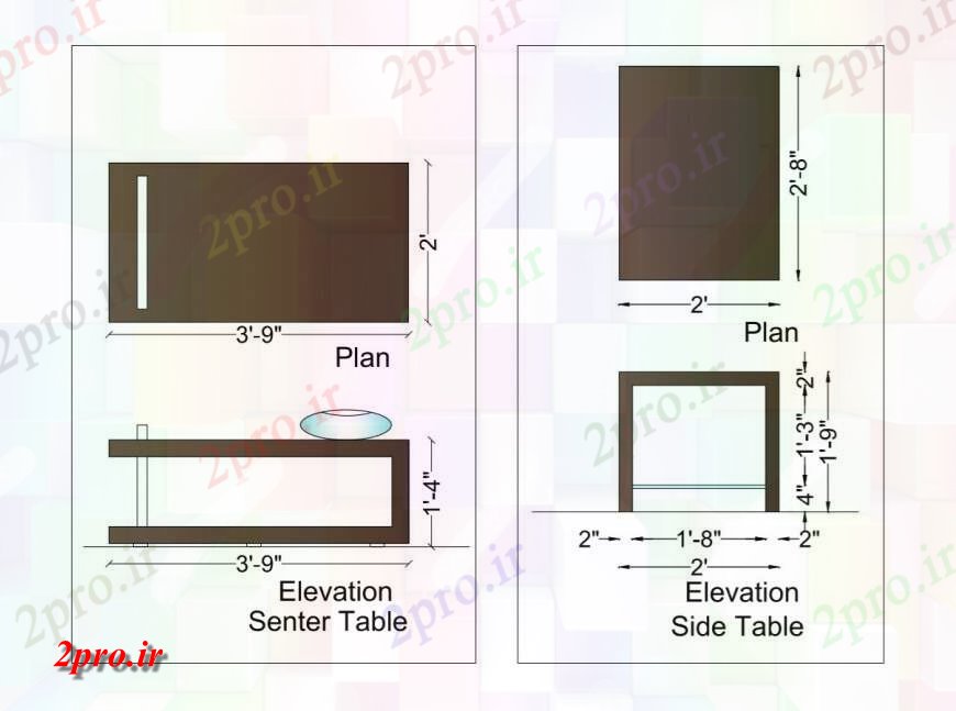 دانلود نقشه بلوک میز و صندلیجزئیات جزئیات نما جدول اصلی و جانبی  دو بعدی   پی دی اف  (کد124817)