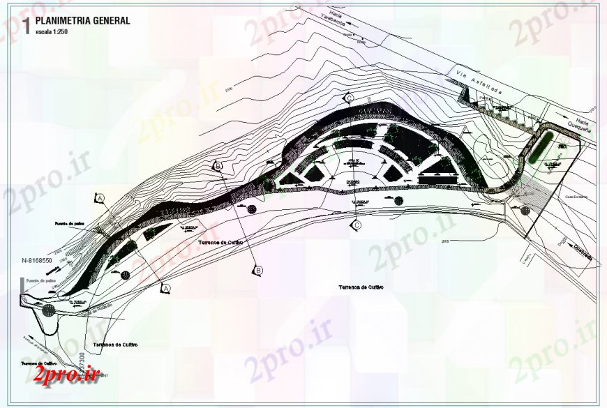 دانلود نقشه باغ جزئیات طرحی معماری باغ دو بعدی نظر 44 در 115 متر (کد124834)