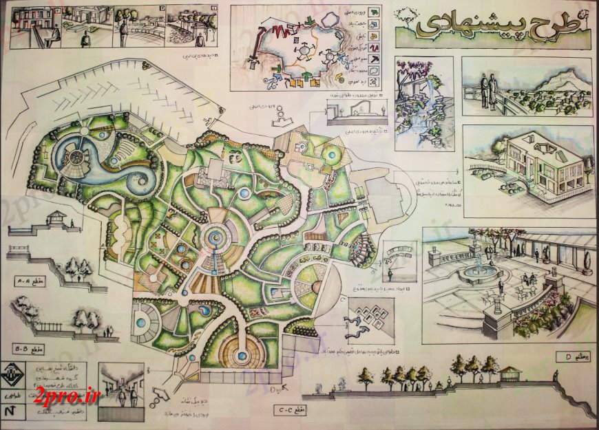 دانلود نقشه باغ  طرحی جزئیات یک منطقه باغ  با  بلوک ماشین عکس (کد124836)