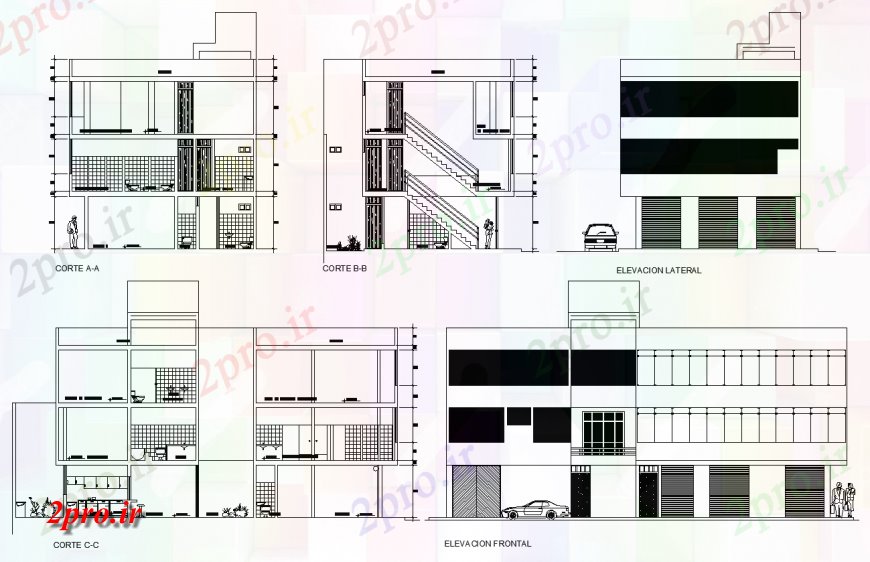 دانلود نقشه مسکونی  ، ویلایی ، آپارتمان  نما و جزئیات مقطعی از بلوک مسکن  (کد124855)