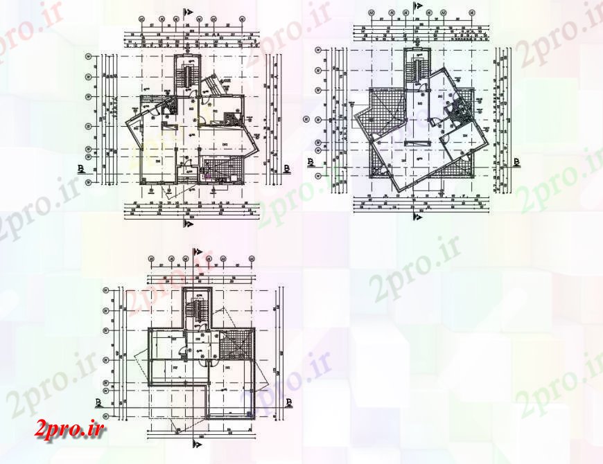 دانلود نقشه مسکونی ، ویلایی ، آپارتمان زمین، فریم کف جزئیات طرحی اول و دوم ویلای 18 در 18 متر (کد124861)