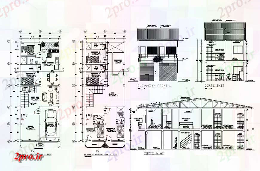 دانلود نقشه مسکونی  ، ویلایی ، آپارتمان  نما، بخش و طرحی خانه  بلوک ساخت و ساز (کد124864)