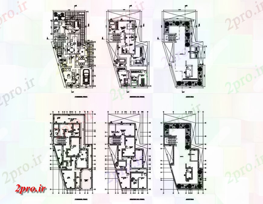 دانلود نقشه مسکونی ، ویلایی ، آپارتمان زمین، طبقه اول و پلان طبقه دوم جزئیات از خانه با طرحی فریم 10 در 20 متر (کد124872)