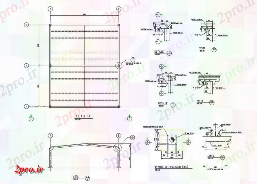 دانلود نقشه جزئیات ساخت و ساز پوشش طرحی پایه  (کد124891)