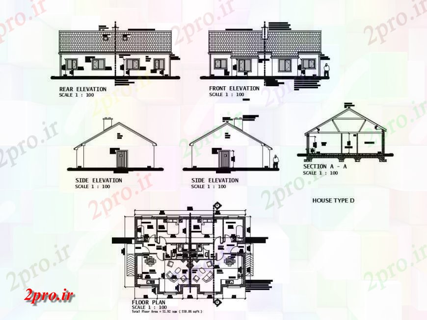 دانلود نقشه مسکونی ، ویلایی ، آپارتمان دوقلو نما خانه، بخش و طراحی های 9 در 14 متر (کد124892)