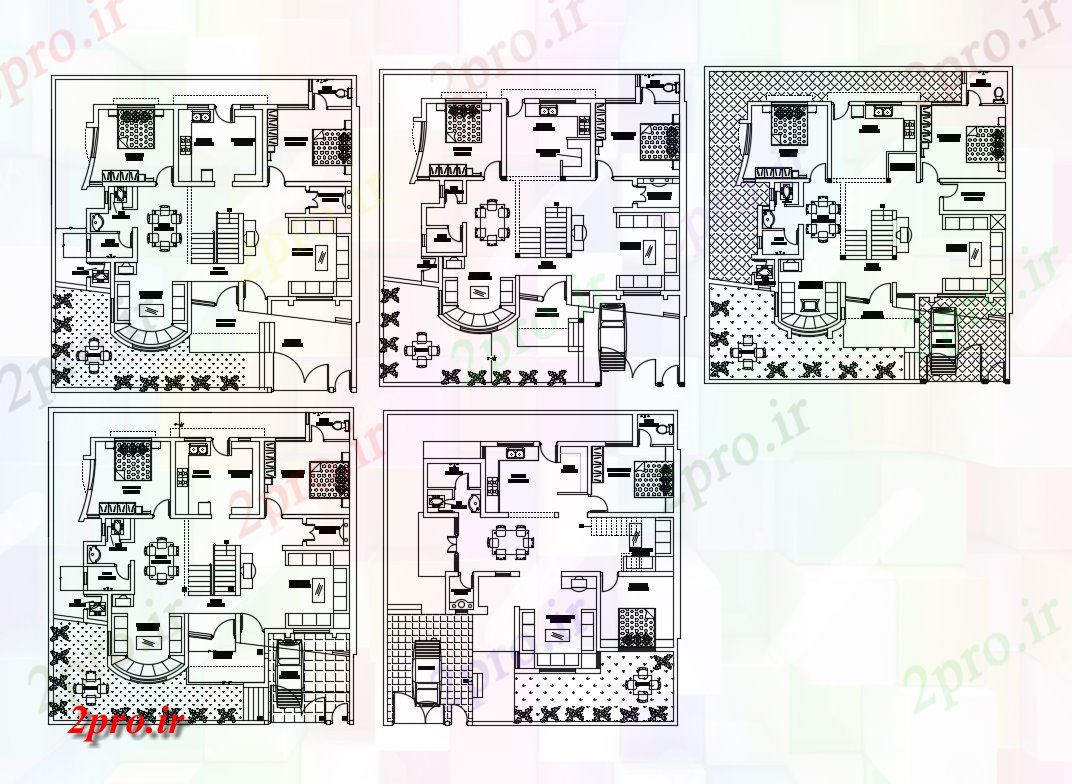 دانلود نقشه مسکونی ، ویلایی ، آپارتمان چند خانواده مسکونی طبقه کف طرحی های 13 در 13 متر (کد124908)