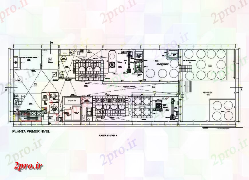 دانلود نقشه کارخانه صنعتی  ، کارگاه سولفات مس کارخانه فرآوری طبقه اول طرح (کد124920)