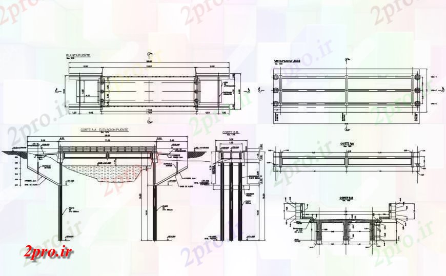 دانلود نقشه جزئیات ساخت پل طرحی جزئیات و بخش ساخت و ساز پل  دو بعدی   (کد124973)
