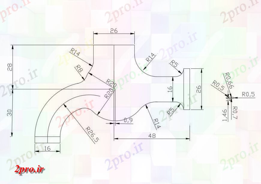 دانلود نقشه جزئیات لوله کشی نما شیر لوله کشی با جزئیات ابعاد  دو بعدی   (کد124985)