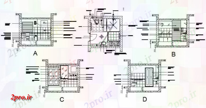 دانلود نقشه حمام مستر طراحی جزئیات توالت  (کد124991)