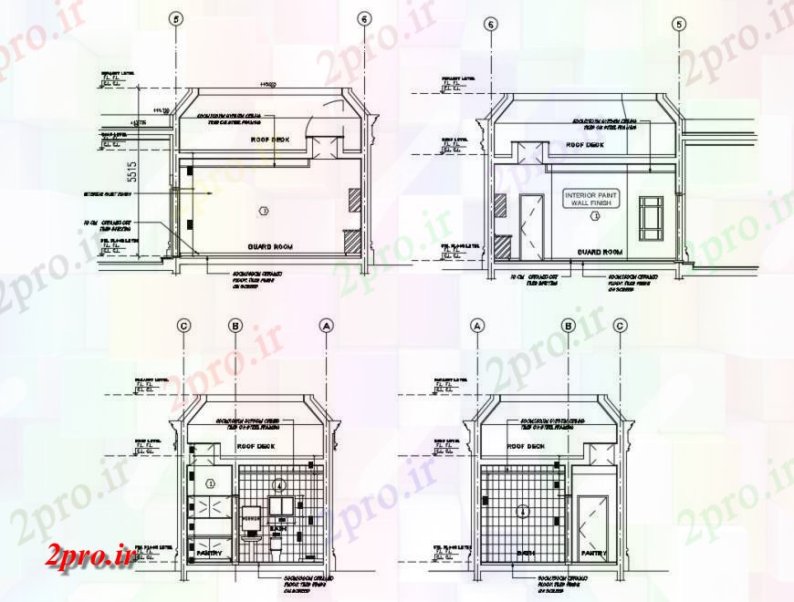 دانلود نقشه مسکونی  ، ویلایی ، آپارتمان  نما جزئیات اتاق نگهبانی و مقطعی  بلوک (کد124992)