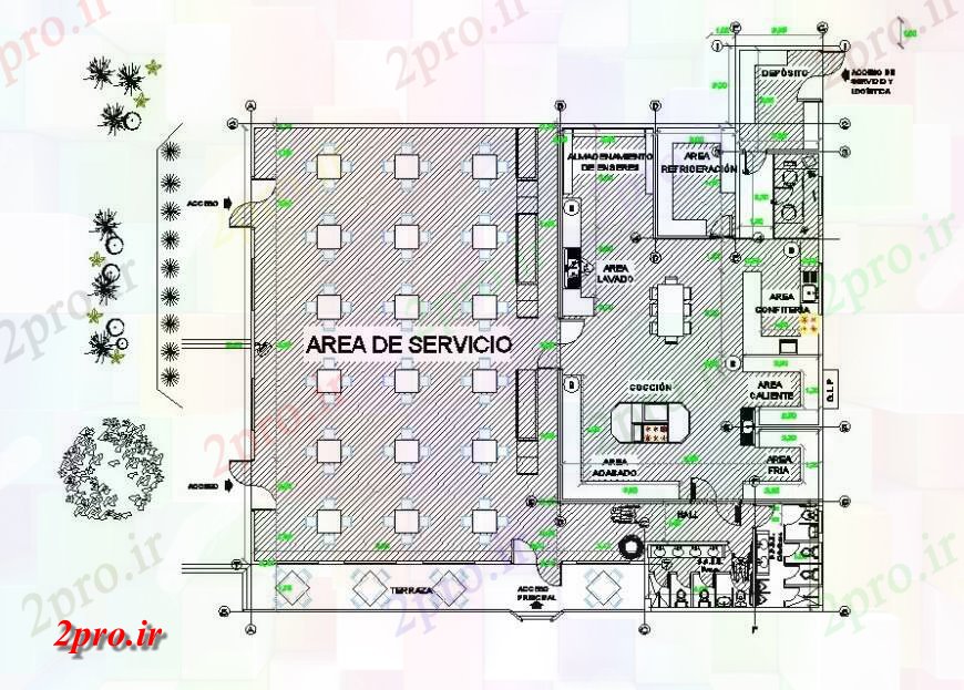 دانلود نقشه جزئیات فضای داخلی ناهار خوری  طرحی جزئیات از ساختمان رستوران کوچک  بلوک (کد125000)