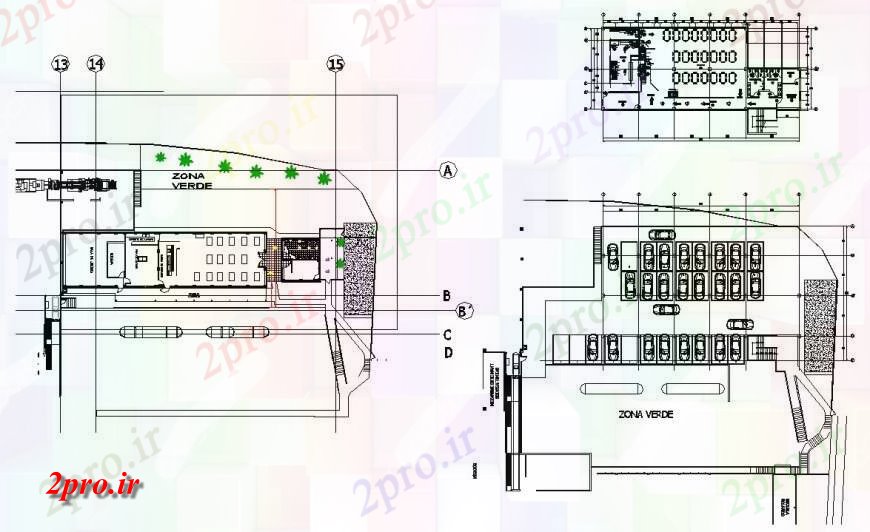دانلود نقشه جزئیات فضای داخلی ناهار خوری طرحی رستوران با طرحی سیستم پارکینگ جزئیات دو بعدی طرحی دیدگاه 12 در 31 متر (کد125003)