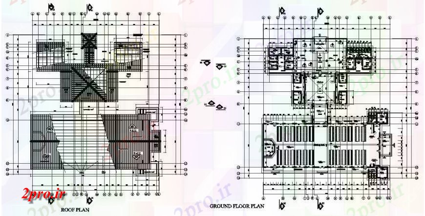دانلود نقشه جزئیات فضای داخلی ناهار خوری جزئیات طرحی دو بعدی رستوران ساخت و ساز با سقف بلوک 42 در 50 متر (کد125004)