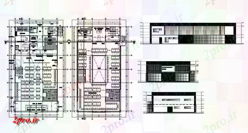 دانلود نقشه جزئیات فضای داخلی ناهار خوری  نما و طرحی رستوران ساخت  بلوک (کد125010)