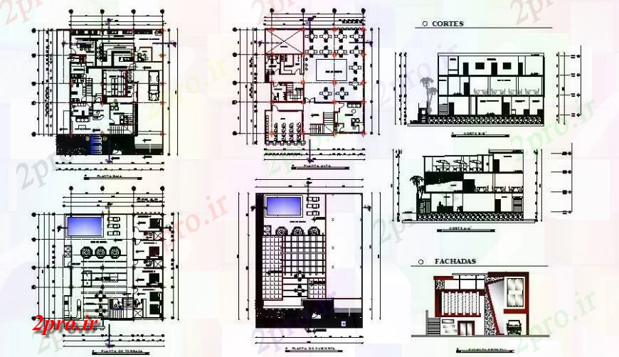 دانلود نقشه هتل - رستوران - اقامتگاه رستوران طراحی جزئیات معماری 16 در 16 متر (کد125032)