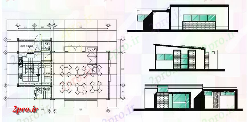 دانلود نقشه جزئیات فضای داخلی ناهار خوری  جزئیات طرحی دو بعدی  از ساختمان رستوران  طرحی بلوک در قالب ad (کد125033)