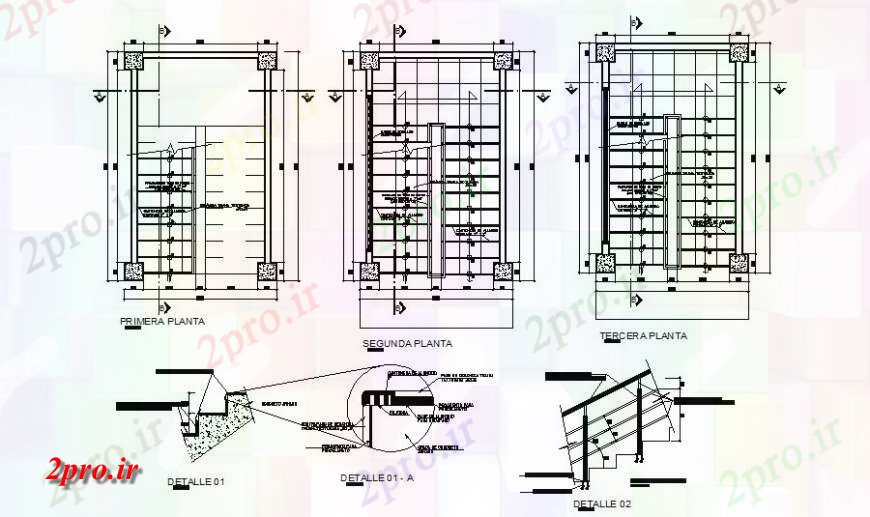 دانلود نقشه جزئیات پله و راه پله   سه طبقه طراحی جزئیات راه پله  (کد125037)