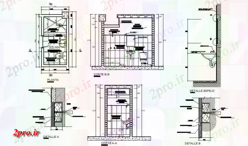 دانلود نقشه حمام مستر طراحی جزئیات حمام  (کد125039)