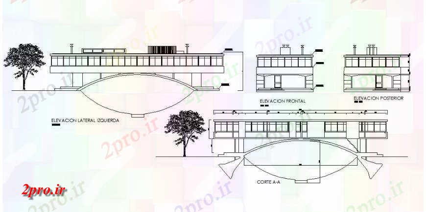 دانلود نقشه معماری معروف نما و جزئیات مقطعی ساختمان دو بعدی بلوک 8 در 26 متر (کد125041)