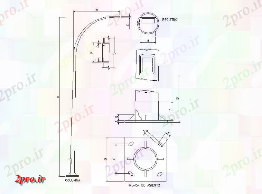 دانلود نقشه اتوماسیون و نقشه های برق نما دو بعدی  الکتریکی نور قطب   های الکتریکی جزء (کد125050)