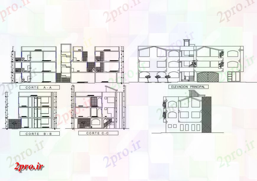 دانلود نقشه مسکونی  ، ویلایی ، آپارتمان  خانه ساحل تمام نما و بخش طرفه  (کد125076)