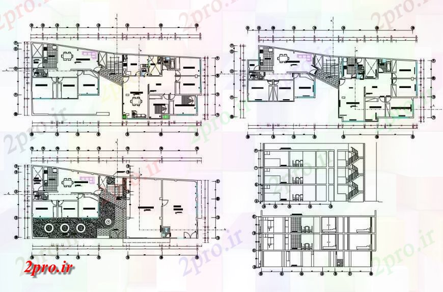 دانلود نقشه مسکونی  ، ویلایی ، آپارتمان  بخش و طرحی طبقه مشخصات سه دان خانه (کد125078)