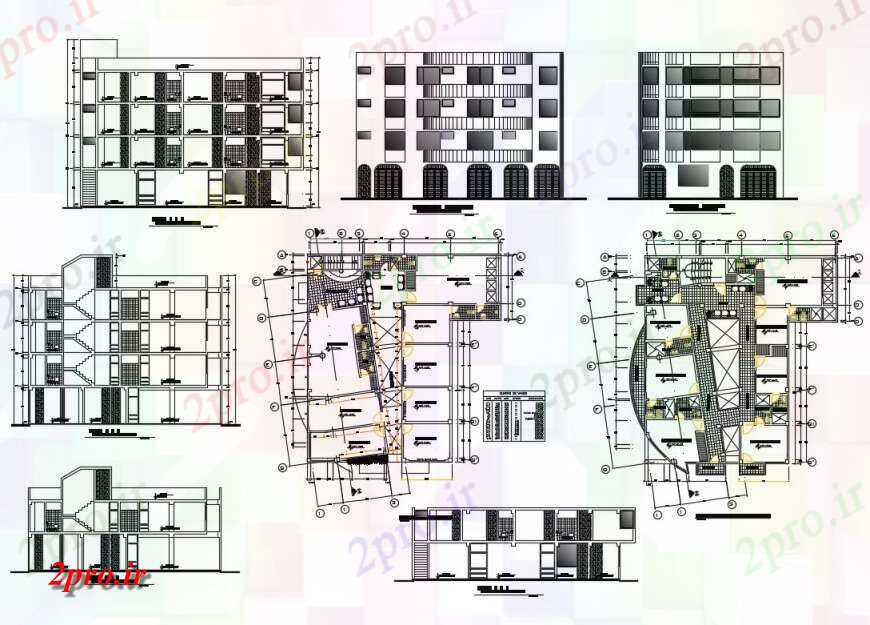 دانلود نقشه دانشگاه ، آموزشکده ، مدرسه ، هنرستان ، خوابگاه - چند سطح خوابگاه ساخت تمام نما طرفه، بخش و طرحی طبقه جزئیات 32 در 34 متر (کد125081)