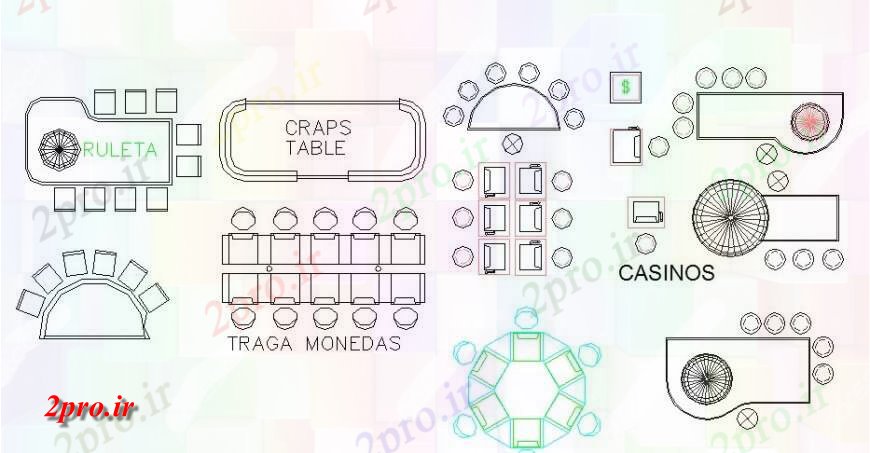 دانلود نقشه بلوک میز و صندلیبازی کازینو دیگر بلوک های جدول نما  (کد125087)