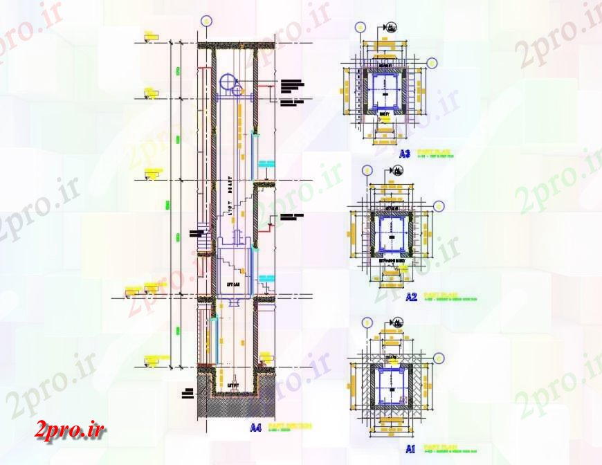 دانلود نقشه  جزئیات آسانسور و   باشگاه  خانه  و خودکار   (کد125140)