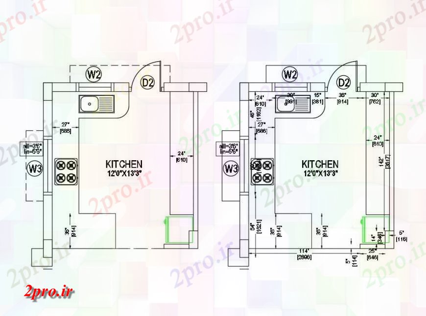 دانلود نقشه آشپزخانه آشپزخانه طراحی های 3 در 4 متر (کد125142)