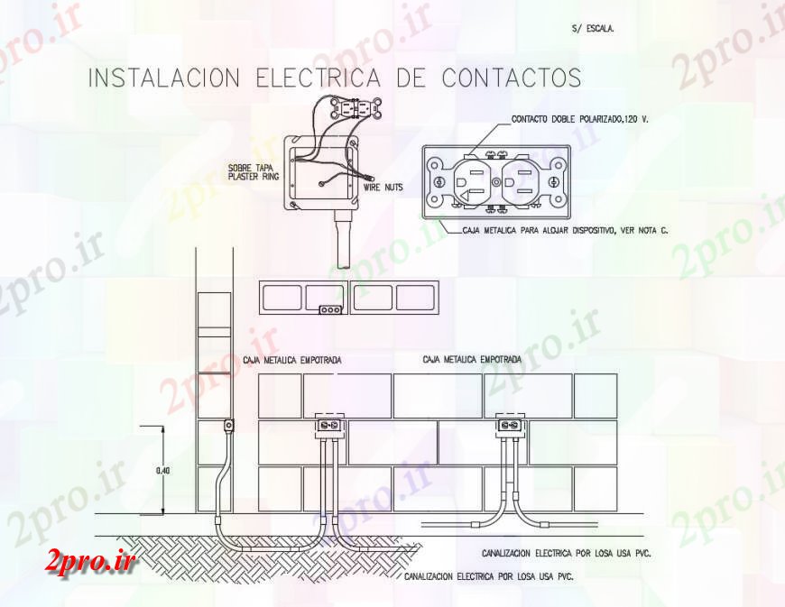 دانلود نقشه اتوماسیون و نقشه های برق نصب و راه اندازی از رسانه های الکتریکی در یک  دیوار طراحی جزئیات  (کد125164)